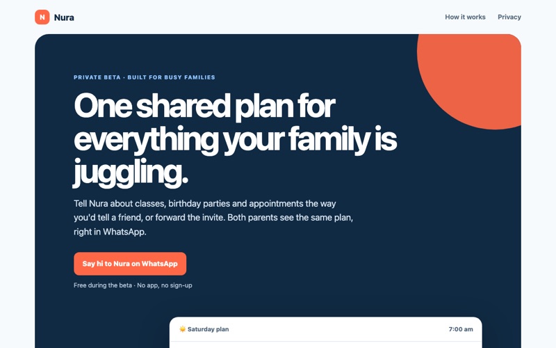 Nura website: one shared plan for everything your family is juggling